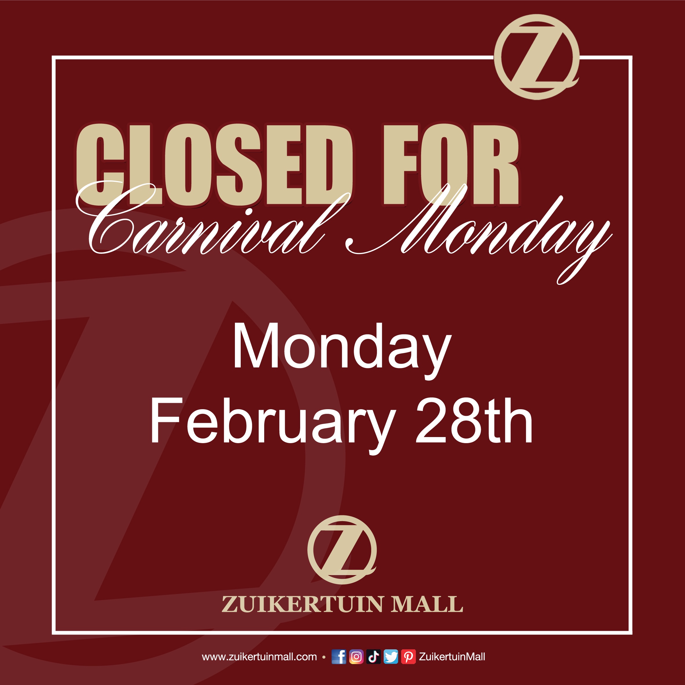 Zuikertuintje is closed for Carnival Monday