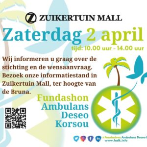 Fundashon Ambulans Deseo Korsou will be at Zuikertuintje on Saturday April 2nd