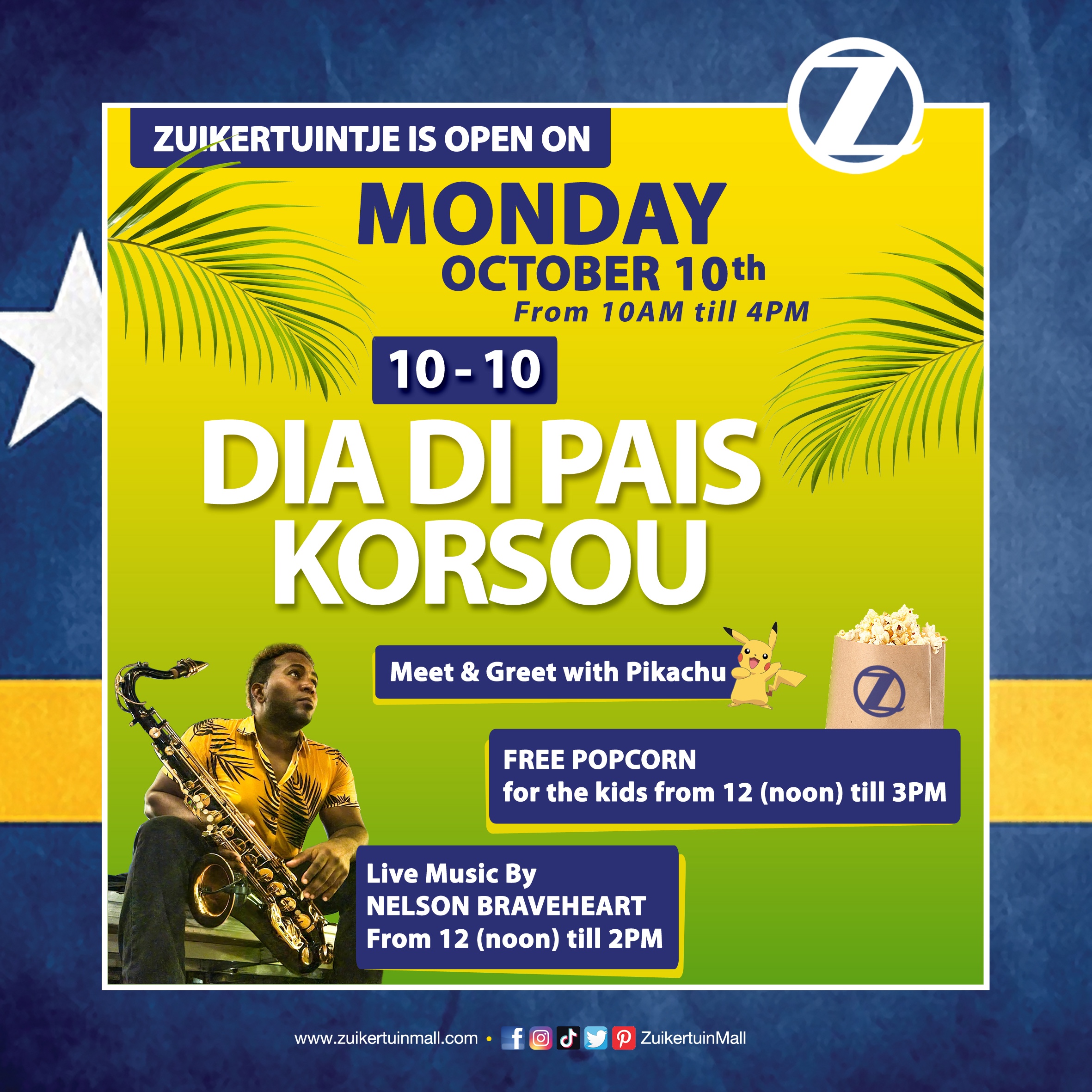 Zuikertuintje is open on Monday October 10th (10-10 DIA DI PAIS KORSOU)